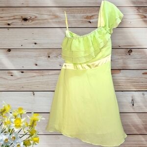 Ever Pretty one shoulder flowy dress tinkerbell green ruffle top size 6 NWT
